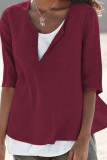 Fashion Simplicity Solid Patchwork V Neck Tops
