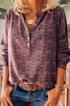 Vintage Print V Neck Mid Waist Tops
