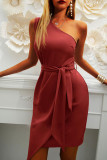 Fashion British Style Solid Split Joint One Shoulder Irregular Dresses