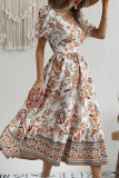 Elegant Vacation Floral Patchwork V Neck A Line Dresses