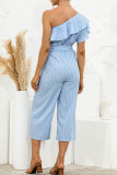 Fashion Casual Striped Split Joint One Shoulder Loose Jumpsuits