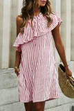 Fashion Street Striped Split Joint One Shoulder A Line Dresses