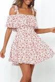 Fashion Sweet Print Split Joint Spaghetti Strap A Line Dresses