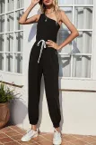 Fashion Street Solid Frenulum One Shoulder Regular Jumpsuits