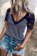 Casual Striped Patchwork V Neck T-Shirts