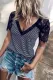 Casual Striped Patchwork V Neck T-Shirts