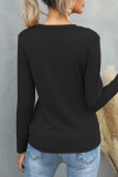 Street Solid Split Joint Buckle O Neck Tops