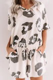 Fashion Patchwork Patchwork V Neck Short Sleeve Two Pieces