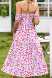 Fashion Street Print Patchwork Spaghetti Strap A Line Dresses