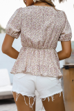 Fashion Elegant Floral Split Joint V Neck Tops