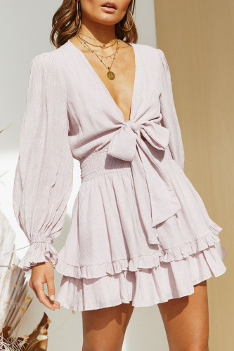 Fashion Street Solid Split Joint V Neck Cake Skirt Dresses