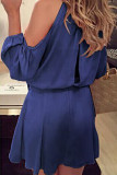 Fashion Street Solid Patchwork O Neck Pleated Dresses