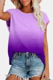 Casual Street Gradual Change Split Joint Pocket O Neck T-Shirts