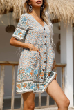 Elegant Floral Buckle V Neck A Line Dresses