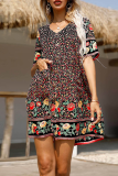 Elegant Floral Buckle V Neck A Line Dresses