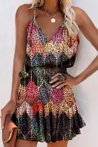 Fashion Street Print Split Joint V Neck A Line Dresses