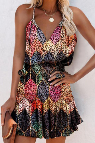 Fashion Street Print Split Joint V Neck A Line Dresses