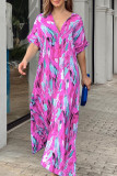Bohemian Vacation Print Patchwork V Neck Printed Dress Short Sleeve Dress
