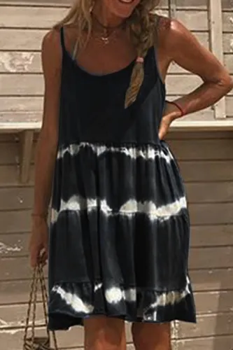 Fashion Casual Print Split Joint Spaghetti Strap Princess Dresses