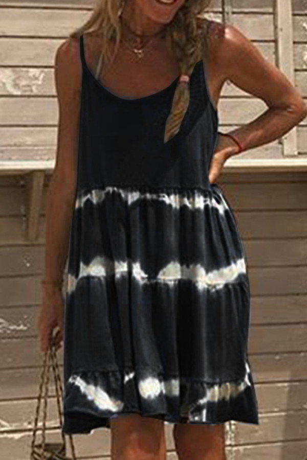 Fashion Casual Print Split Joint Spaghetti Strap Princess Dresses