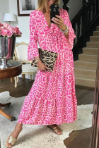 Fashion Casual Print Split Joint V Neck Princess Dresses