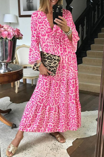 Fashion Casual Print Split Joint V Neck Princess Dresses