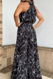 Casual Simplicity Print Patchwork Frenulum Halter Loose Jumpsuits