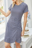 Fashion Street Print Split Joint O Neck Wrapped Skirt Dresses