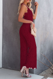 Fashion Street Solid Patchwork Backless V Neck Straight Jumpsuits