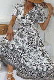 Elegant Vacation Floral Patchwork V Neck A Line Dresses