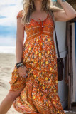 Fashion Vacation Print Split Joint V Neck A Line Dresses