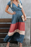Elegant Solid Split Joint V Neck Dresses