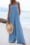 Casual Solid Patchwork Square Collar Loose Jumpsuits