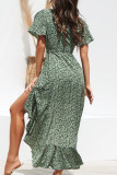 Fashion Street Print Slit V Neck Irregular Dresses