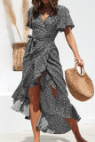 Fashion Street Print Slit V Neck Irregular Dresses