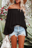 Street Solid Fold Off the Shoulder Tops