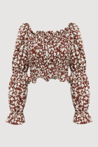 Fashion Elegant Floral Patchwork Stringy Selvedge Off the Shoulder Tops