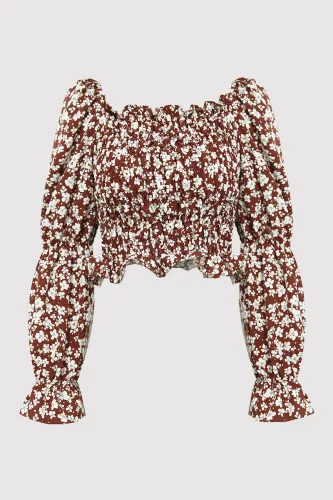 Fashion Elegant Floral Patchwork Stringy Selvedge Off the Shoulder Tops