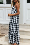 Fashion Street Plaid Split Joint Spaghetti Strap Cake Skirt Dresses