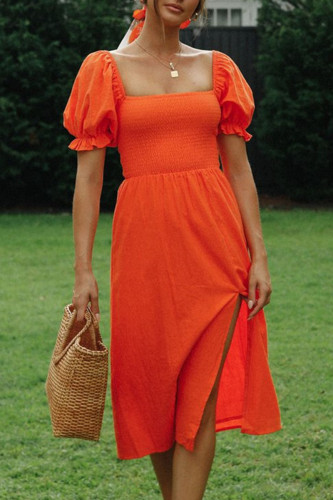Fashion Casual Solid Slit Square Collar Dresses