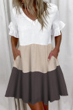 Casual Solid Split Joint V Neck A Line Dresses(4 Colors)