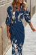 Casual Print Patchwork Turndown Collar Waist Skirt Dresses