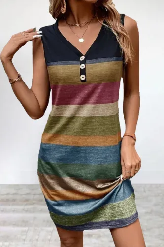 Casual Striped Contrast V Neck Sleeveless Dress Dresses
