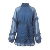 Fashion Street Dot Flounce O Neck Long Sleeve Two Pieces