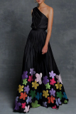 Fashion Elegant Patchwork Contrast Oblique Collar Waist Skirt Dresses