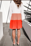 Casual Patchwork Contrast O Neck Cake Skirt Dresses