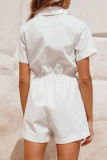 Fashion Street Solid Patchwork Turndown Collar Loose Rompers