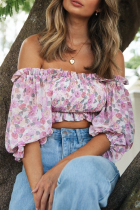 Fashion Elegant Floral Stringy Selvedge Off the Shoulder Tops