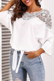 Fashion Elegant Patchwork Lace Hollowed Out Strap Design O Neck Tops