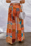College Vacation Print Patchwork Loose Mid Waist Wide Leg Full Print Bottoms